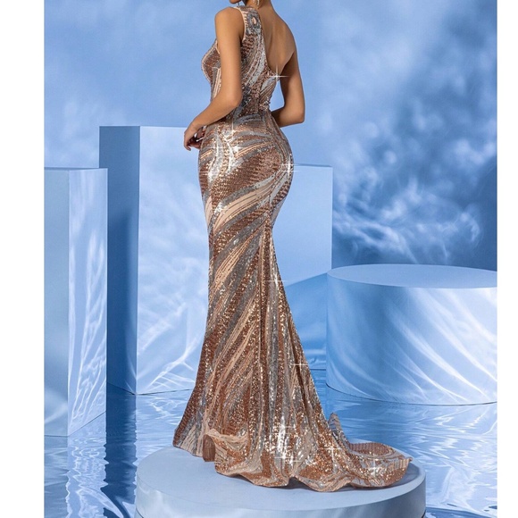 Luxe Sequin One Shoulder Party Evening Wedding Prom Dress - Picture 3 of 9